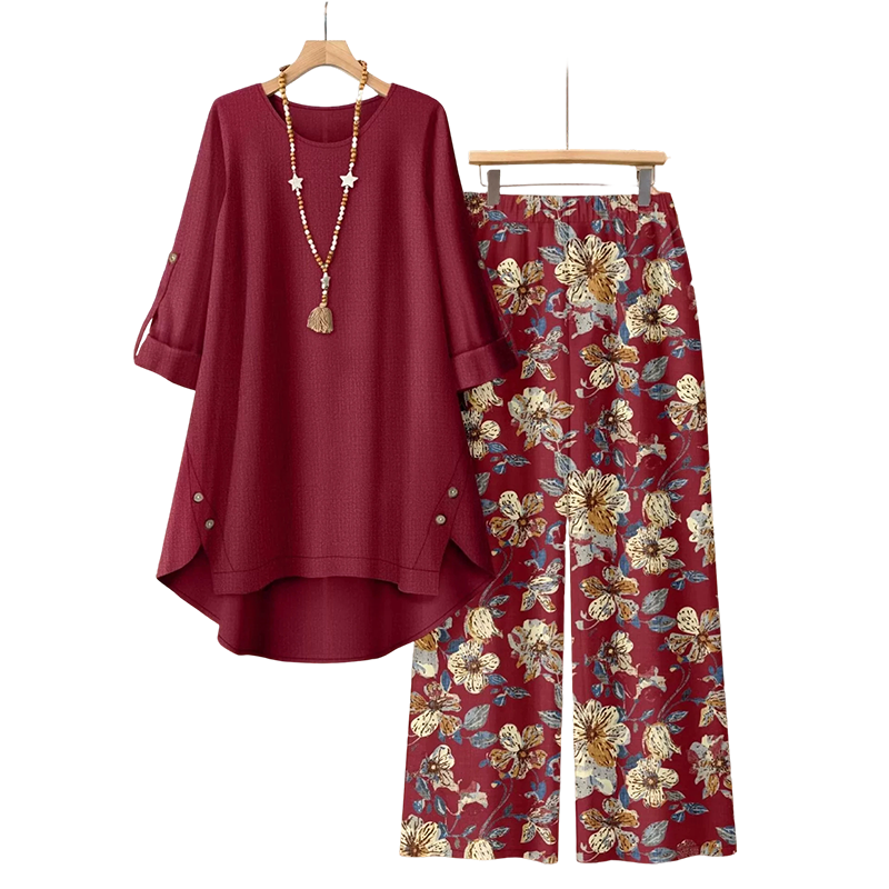 Stella | Cotton-Linen Set with Tunic and Floral Pants