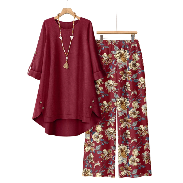 Stella | Cotton-Linen Set with Tunic and Floral Pants